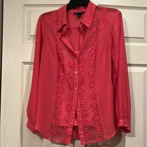 I.N. Studio - Large - Coral Sheer Blouse w/ eyelet accents and matching tank.